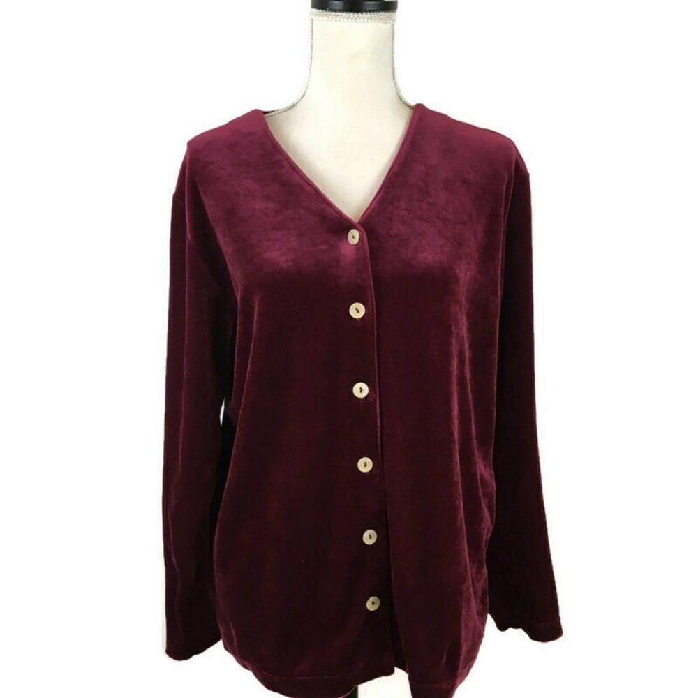 Stephanie Andrews Velour Cardigan Size L Burgundy